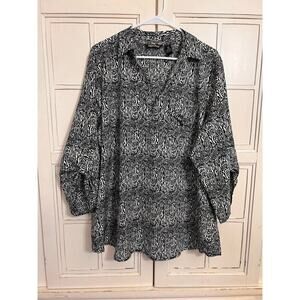 Women's Black & White Printed Blouse - Classic Button-Up
